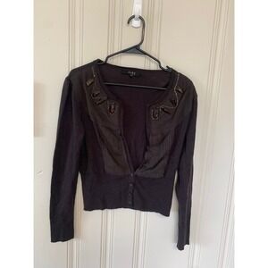 Alex Marie Brown Embellished Cardigan‎ Sweater Long Sleeve Women's